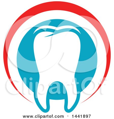 Clipart of a Red White and Blue Dental Tooth Logo - Royalty Free Vector Illustration by Vector Tradition SM
