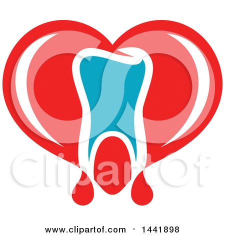 Clipart of a Red White and Blue Dental Heart and Blood Tooth Logo - Royalty Free Vector Illustration by Vector Tradition SM