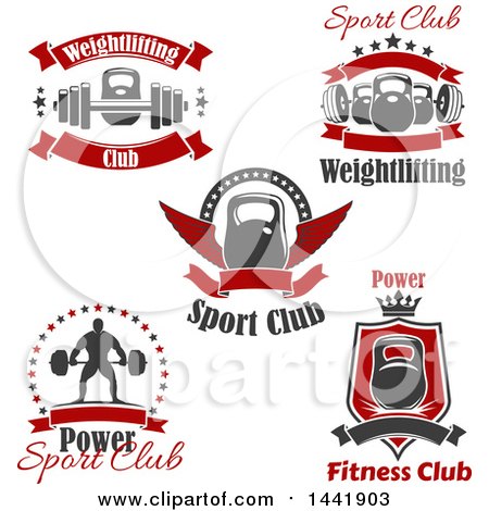 Clipart of Gray Red and White Fitness and Gym Design Elements - Royalty Free Vector Illustration by Vector Tradition SM