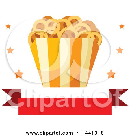 Clipart of a Container of Onion Rings with Stars over a Banner - Royalty Free Vector Illustration by Vector Tradition SM