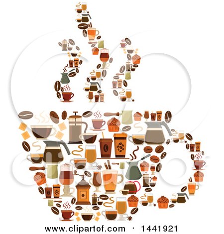 Clipart of a Steaming Cup Made of Coffee Icons - Royalty Free Vector Illustration by Vector Tradition SM