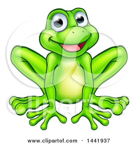 Clipart of a Cartoon Happy Green Frog Mascot Sitting - Royalty Free Vector Illustration by AtStockIllustration