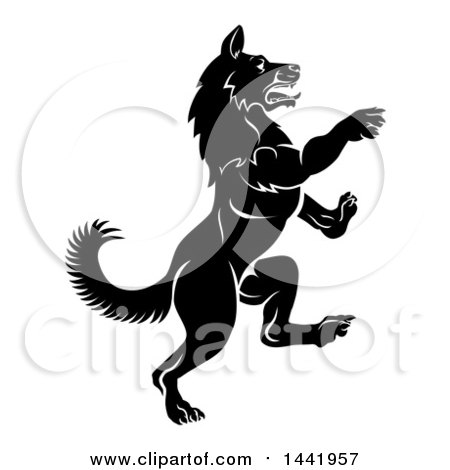 Clipart of a Black and White Rearing Rampant Dog - Royalty Free Vector Illustration by AtStockIllustration