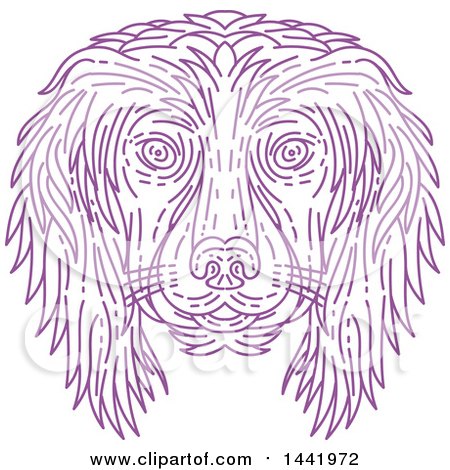 Clipart of a Mono Line Styled Purple Cocker Spaniel Dog Face - Royalty Free Vector Illustration by patrimonio