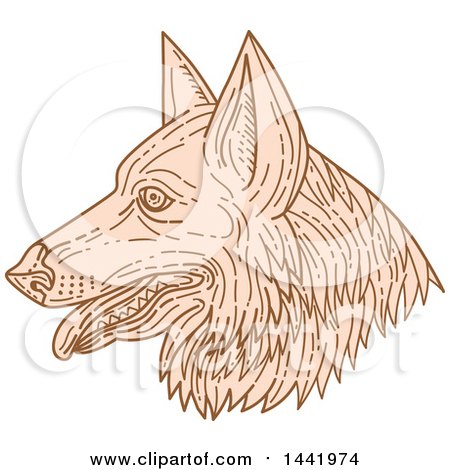 Clipart of a Mono Line Styled German Shepherd Dog Dog in Profile - Royalty Free Vector Illustration by patrimonio
