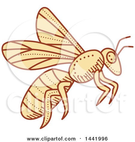 Clipart of a Mono Line Styled Flying Bee - Royalty Free Vector Illustration by patrimonio