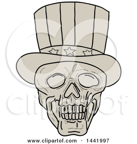 Clipart of a Sketched Uncle Sam Skull Wearing a Top Hat - Royalty Free Vector Illustration by patrimonio