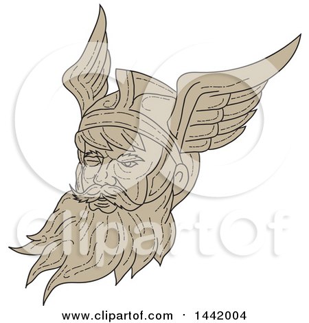 Clipart of a Sketched Face of Odin with a Beard and Helmet - Royalty Free Vector Illustration by patrimonio