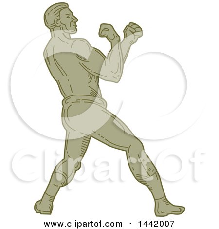 Clipart of a Mono Line Styled Male Boxer Ready to Fight - Royalty Free Vector Illustration by patrimonio