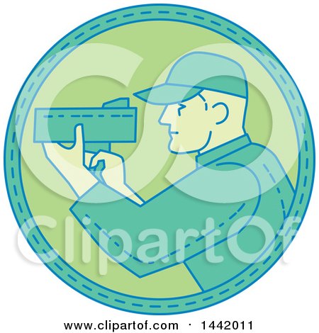 Clipart of a Mono Line Styled Male Police Officer Using a Speed Radar Camera - Royalty Free Vector Illustration by patrimonio