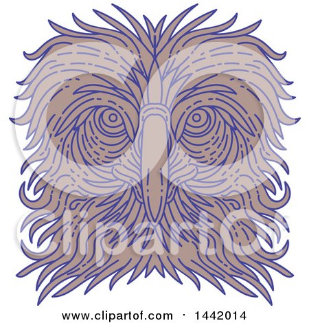 Clipart of a Mono Line Styled Great Philippine or Monkey Eating Eagle Face - Royalty Free Vector Illustration by patrimonio