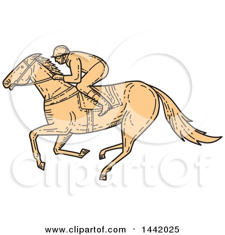 Clipart of a Mono Line Styled Racing Horse Jockey - Royalty Free Vector Illustration by patrimonio