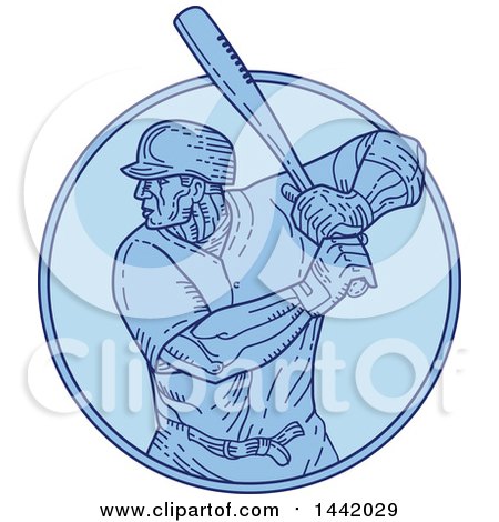 Clipart of a Mono Line Styled Male Baseball Player Batting in a Circle - Royalty Free Vector Illustration by patrimonio