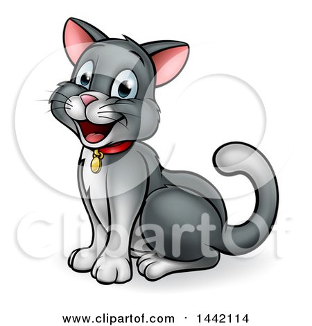 Clipart of a Cartoon Happy Sitting Kitty Cat - Royalty Free Vector Illustration by AtStockIllustration
