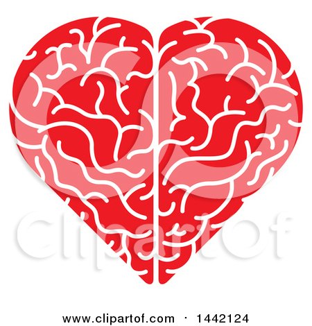 Clipart of a Red and White Heart Shaped Brain, with a White Outline - Royalty Free Vector Illustration by Zooco