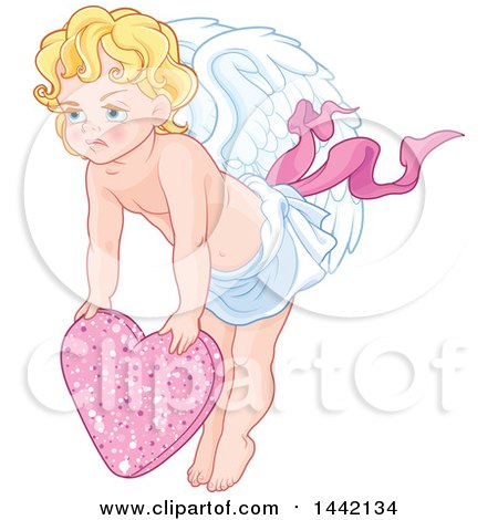 Clipart of a Valentines Day Cupid Eros Pouting over a Heart - Royalty Free Vector Illustration by Pushkin