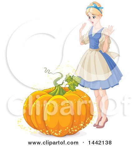 Clipart of a Magical Pumpkin Changing into a Carriage in Front of Cinderella - Royalty Free Vector Illustration by Pushkin