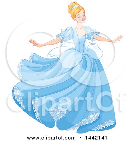 Clipart of a Blond Woman, Cinderella, Dancing in a Blue Gown - Royalty Free Vector Illustration by Pushkin