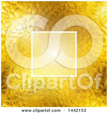Clipart of a Background of a Lightened Square Frame over Light and Golden Dots - Royalty Free Vector Illustration by KJ Pargeter