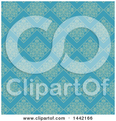 Clipart of a Floral Damask Diamond and Zig Zag Patterned Background - Royalty Free Vector Illustration by KJ Pargeter