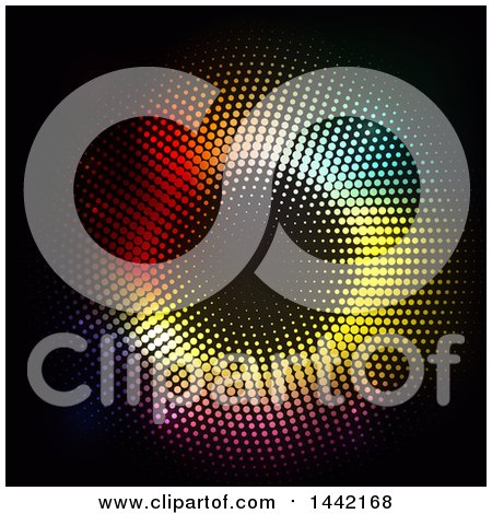 Clipart of a Background of Colorful Lights or Halftone Dots Forming a Circle on Black - Royalty Free Vector Illustration by KJ Pargeter