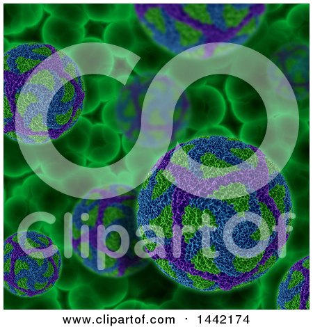 Clipart of a Background of 3d Zika Virus Cells - Royalty Free Illustration by KJ Pargeter