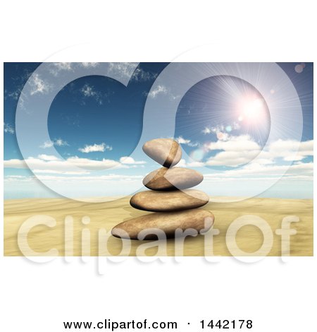 Clipart of a Stack of 3d Balanced Stones Against Sky - Royalty Free Illustration by KJ Pargeter