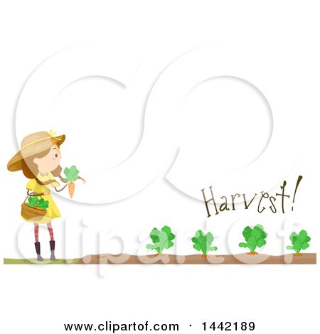 Clipart of a Caucasian Girl Harvesting Her Carrot Garden - Royalty Free Vector Illustration by BNP Design Studio