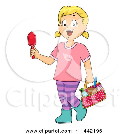 Clipart of a Cartoon Blond Caucasian Girl with Garden Tools - Royalty Free Vector Illustration by BNP Design Studio
