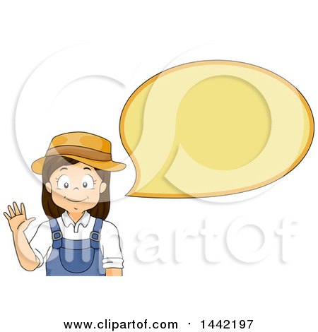 Clipart of a Happy Caucasian Farmer Girl Waving and Talking - Royalty Free Vector Illustration by BNP Design Studio
