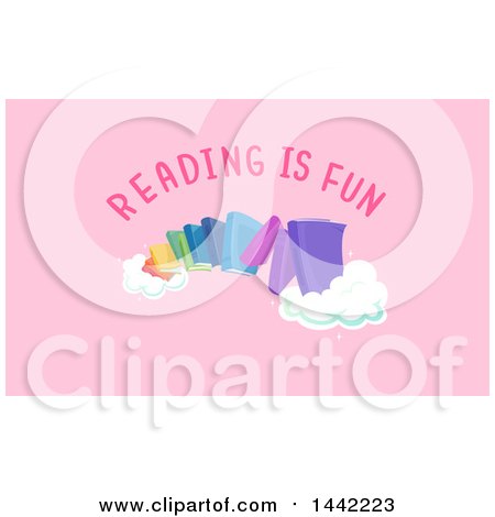 Clipart of a Rainbow Made of Colorful Books and Reading Is Fun Text on Pink - Royalty Free Vector Illustration by BNP Design Studio