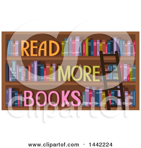 Clipart of a Ladder Leaning Against Shelves with Read More Books Text - Royalty Free Vector Illustration by BNP Design Studio
