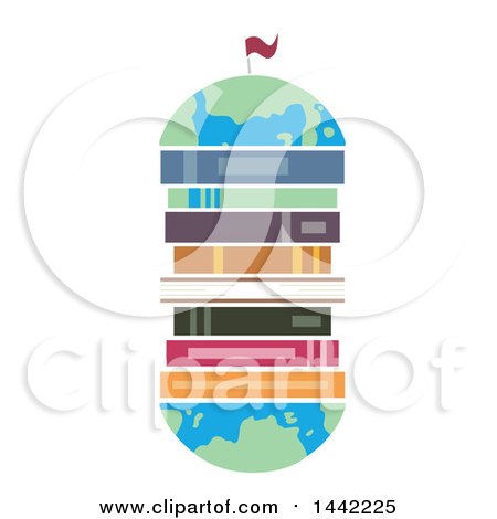 Clipart of a Flat Styled Globe with Books in the Center - Royalty Free Vector Illustration by BNP Design Studio