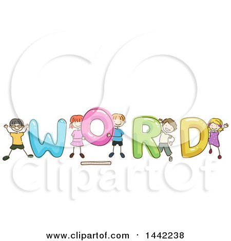 Clipart of a Group of Sketched Children with WORD - Royalty Free Vector Illustration by BNP Design Studio