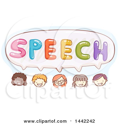 Clipart of a Sketched Group of School Children Under SPEECH - Royalty Free Vector Illustration by BNP Design Studio