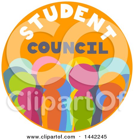 Clipart of a Round Orange Student Council Badge with Colorful Pupils - Royalty Free Vector Illustration by BNP Design Studio