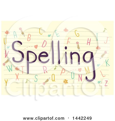Clipart of a Sheet of Ruled Paper with Spelling Text and Letters - Royalty Free Vector Illustration by BNP Design Studio
