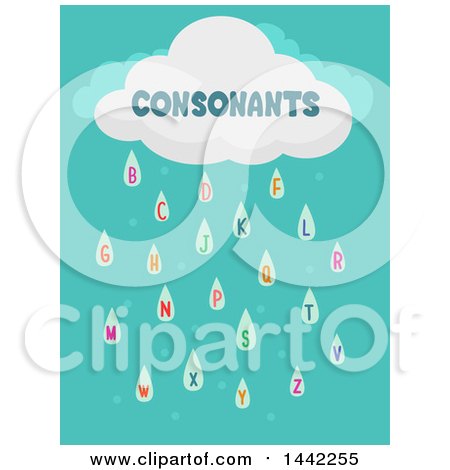 Clipart of a Consonants Cloud with Rain Letters - Royalty Free Vector Illustration by BNP Design Studio