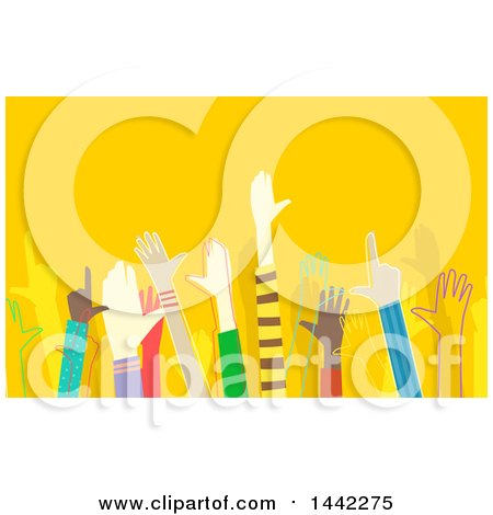 Clipart of Diverse Hands over a Yellow Background - Royalty Free Vector Illustration by BNP Design Studio