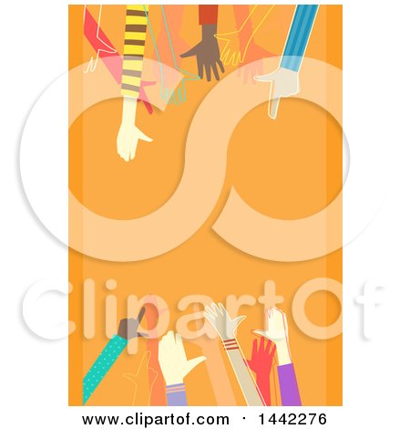 Clipart of Diverse Hands over an Orange Background - Royalty Free Vector Illustration by BNP Design Studio