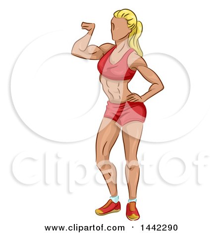 Clipart of a Sketched Blond Caucasian Woman Bodybuilder Flexing - Royalty Free Vector Illustration by BNP Design Studio