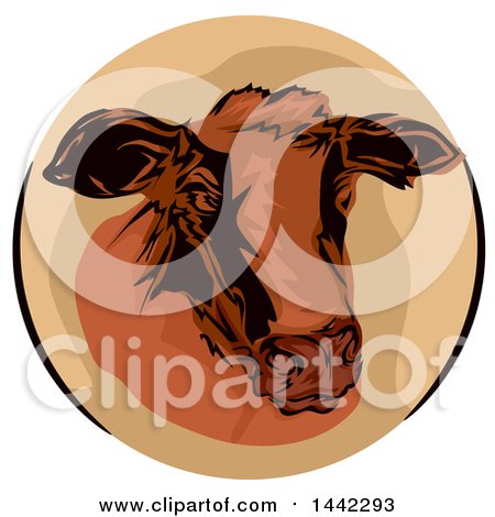 Clipart of a Cow Head in a Brown Circle - Royalty Free Vector Illustration by BNP Design Studio