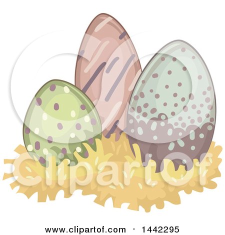Clipart of Patterned Dinosaur Eggs in a Nest - Royalty Free Vector Illustration by BNP Design Studio