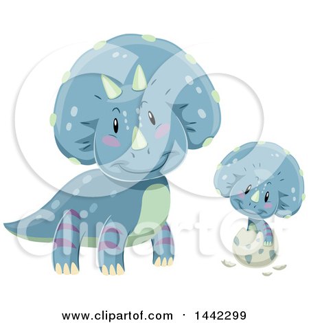 Clipart of a Triceratops Dinosaur Watching a Baby Hatch - Royalty Free Vector Illustration by BNP Design Studio