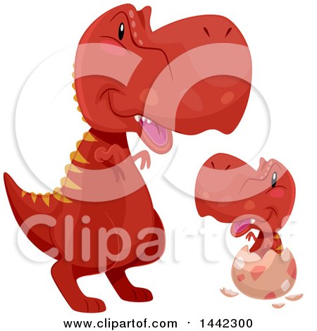 Clipart of a Tyrannosaurus Rex Dinosaur Watching a Baby Hatch - Royalty Free Vector Illustration by BNP Design Studio