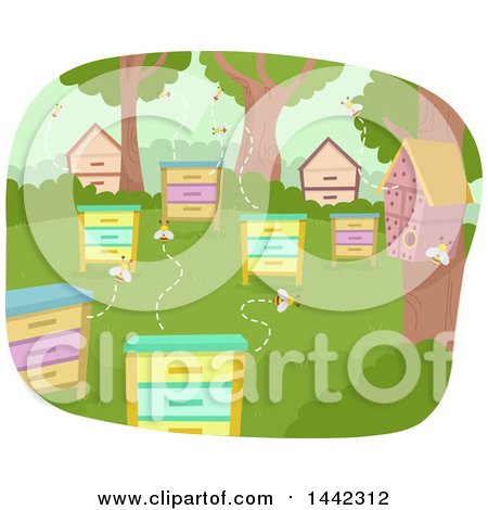 Clipart of Busy Bee Boxes and Bug Hotels - Royalty Free Vector Illustration by BNP Design Studio