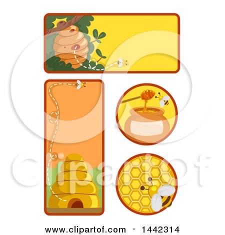 Clipart of Bee Icons and Label Design Elements - Royalty Free Vector Illustration by BNP Design Studio
