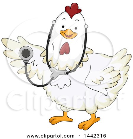 Clipart of a White Chicken Veterinarian Holding a Stethoscope - Royalty Free Vector Illustration by BNP Design Studio