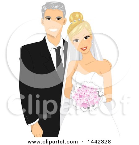 Clipart of a Handsome Father Posing with His Daughter on Her Wedding Day, or an Older Man Marrying a Younger Woman - Royalty Free Vector Illustration by BNP Design Studio