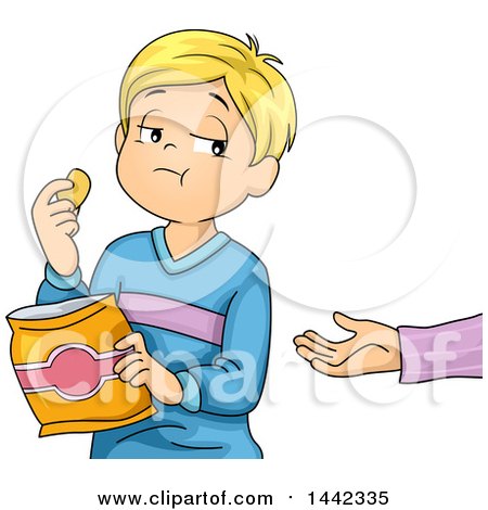 Cartoon Blond Caucasian Boy Eating Chips and Not Sharing Posters, Art  Prints by - Interior Wall Decor #1442335